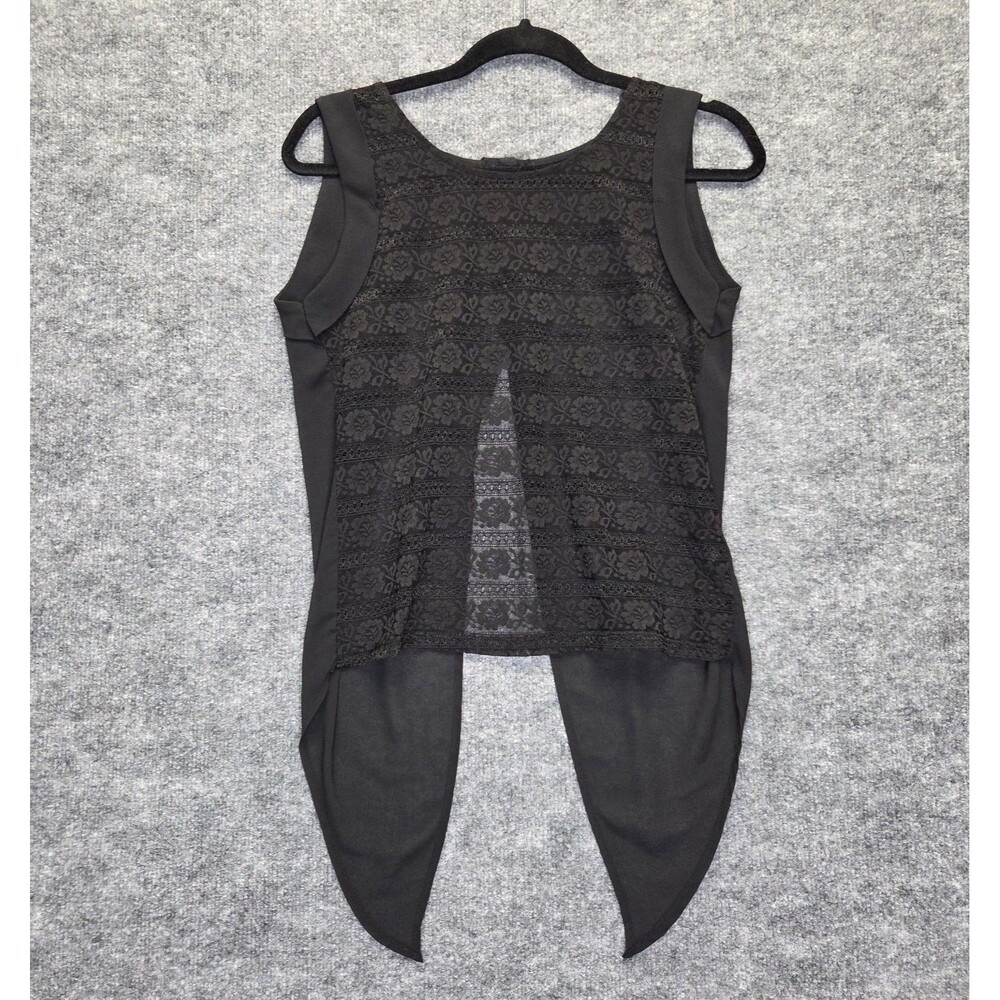 Iris Los Angeles Blouse Womens Small Black Lace Sheer Hanky Hem Sleeveless Tunic